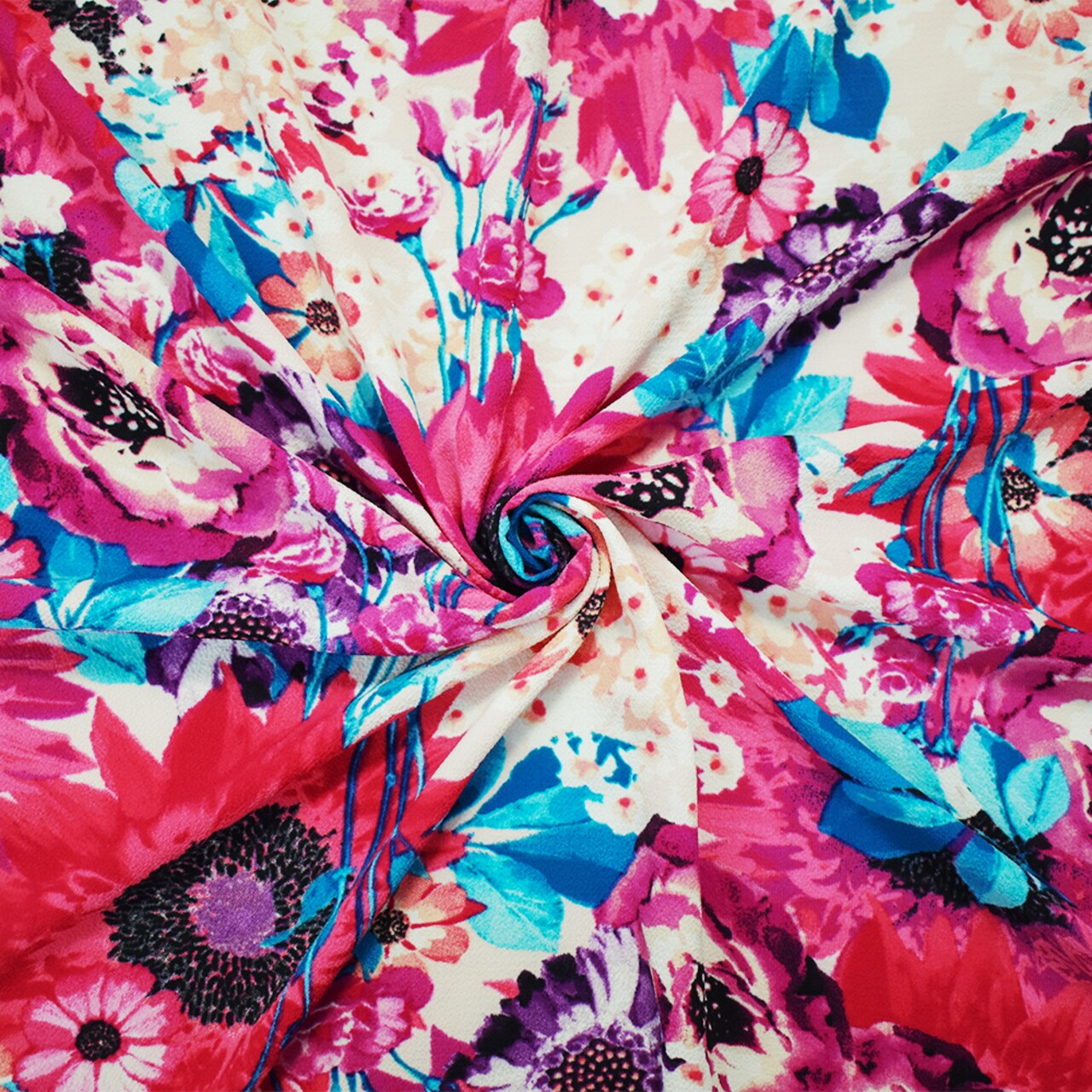 Pink-Purple-Multi Poly Floral Printed Pebble Crepe Woven Fabric By the Yard